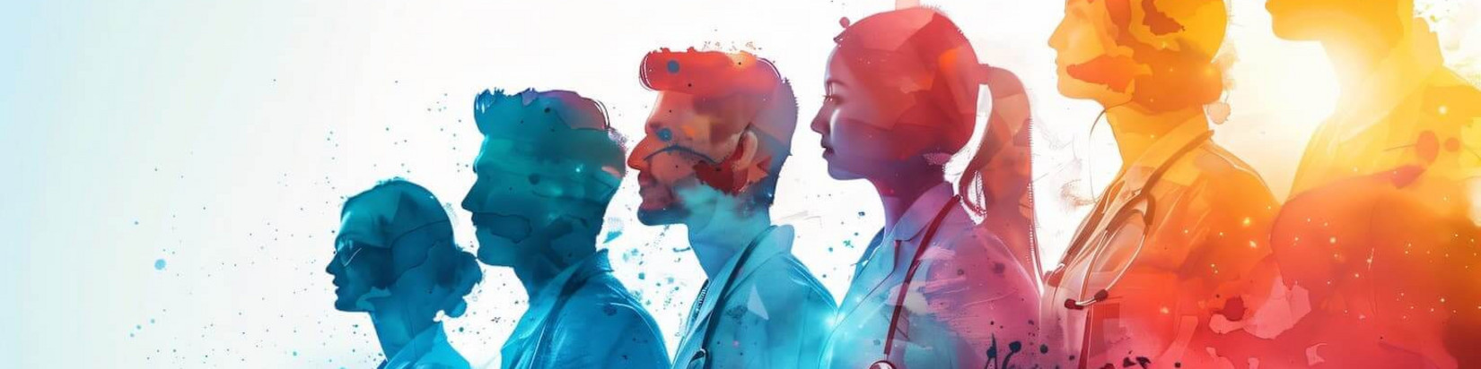 Colorierte Silhouetten von einer Gruppe von Ärzten