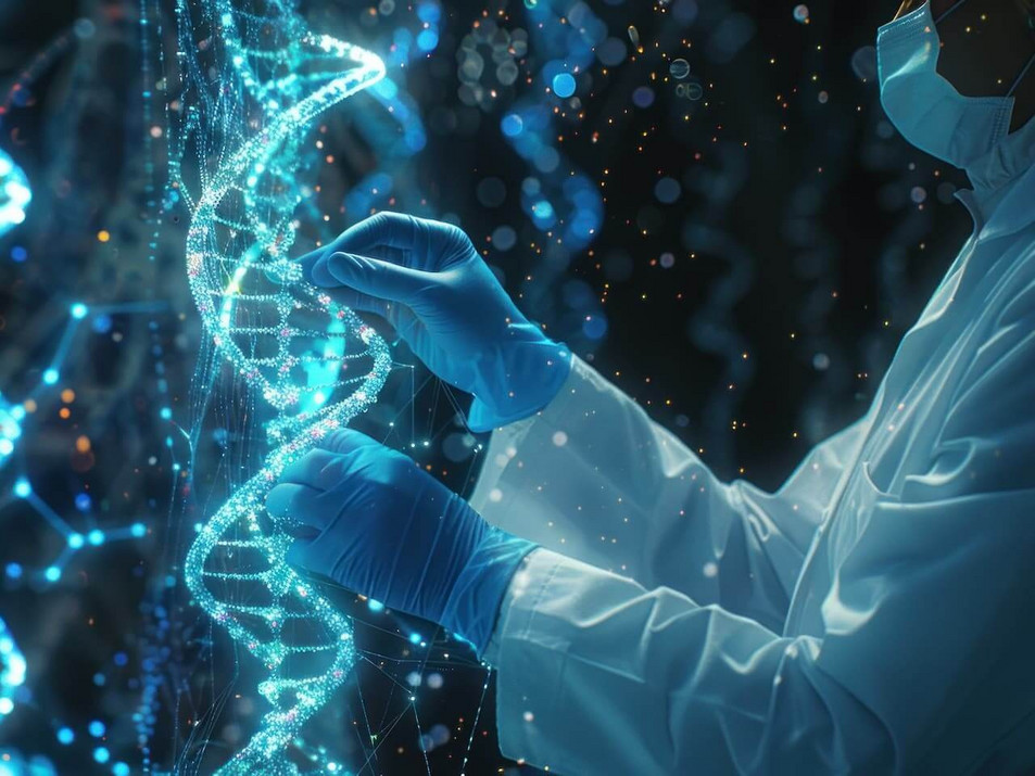 Eine Person arbeitet an einem virtuellen DNA Strang